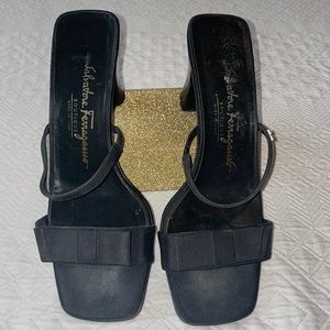 Salvatore Ferragamo Black Slip On Heel Sandals